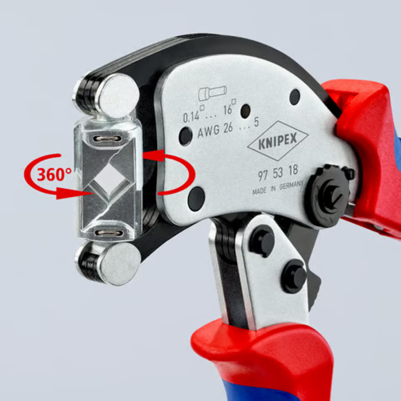 <BRAND>, KNIPEX 975318 Twistor16 Self-Adjusting Crimping Pliers For Wire Ferrules With Rotatable Die Head
