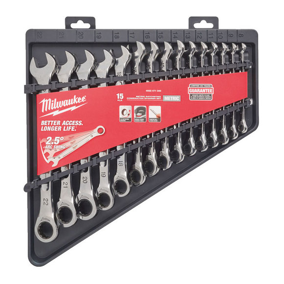 Milwaukee Power Tools, Milwaukee 15 Piece Metric Ratcheting Combination Spanner Set