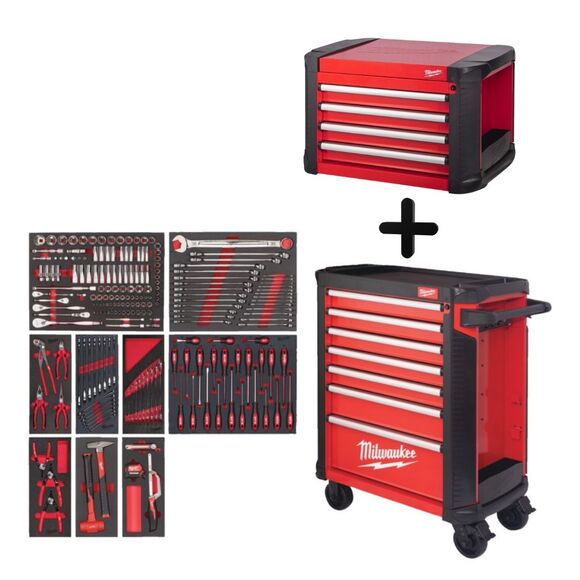 Milwaukee Power Tools, Milwaukee 206 Pcs Filled 30" Toolguard Cabinet & Top Box