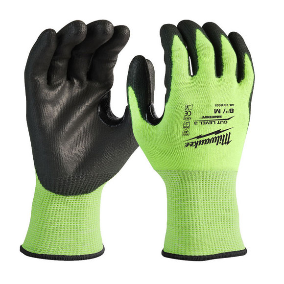 Milwaukee Power Tools, Milwaukee Hi-Vis Cut Level 3 Dipped Gloves - Medium/8