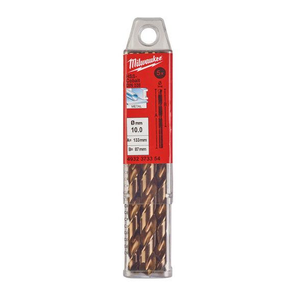 Milwaukee Power Tools, Milwaukee HSS-G 10.0 mm Red Cobalt Drill Bit - 5 Pack