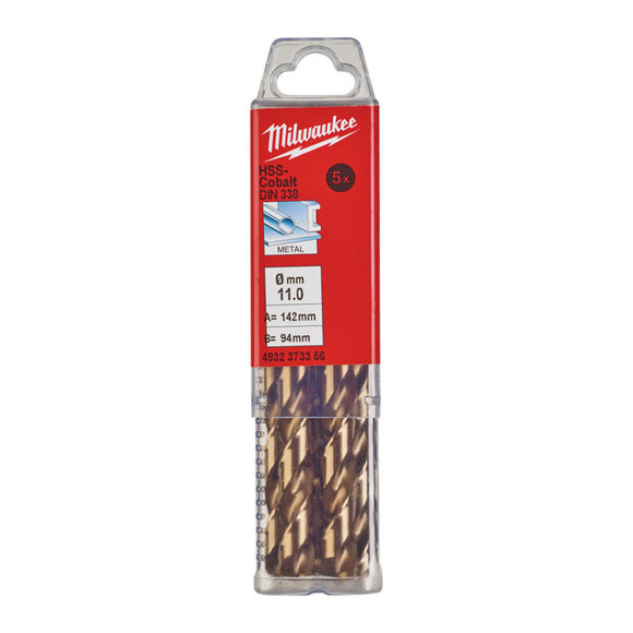 Milwaukee Power Tools, Milwaukee HSS-G 11.0 mm Red Cobalt Drill Bit - 5 Pack