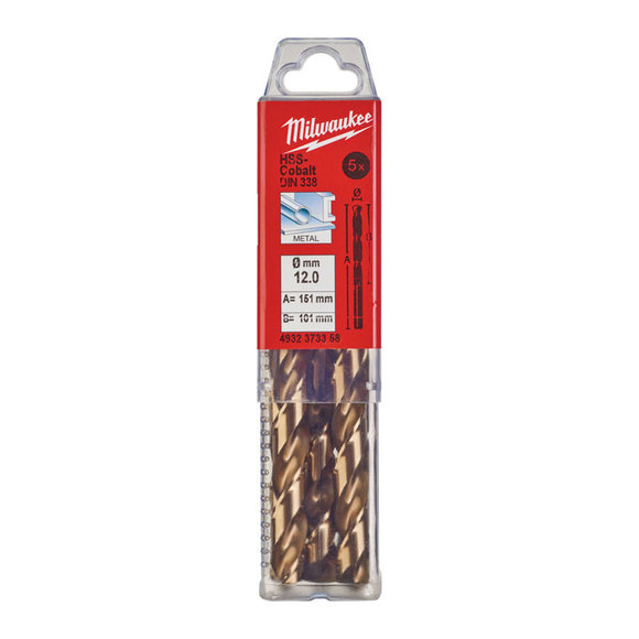 Milwaukee Power Tools, Milwaukee HSS-G 12.0 mm Red Cobalt Drill Bit - 5 Pack