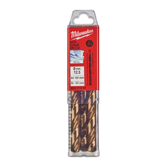 Milwaukee Power Tools, Milwaukee HSS-G 12.5 mm Red Cobalt Drill Bit - 5 Pack