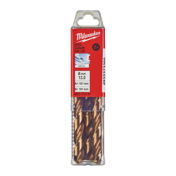 Milwaukee Power Tools, Milwaukee HSS-G 13.0 mm Red Cobalt Drill Bit - 5 Pack
