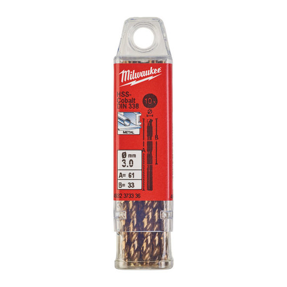 Milwaukee Power Tools, Milwaukee HSS-G 3.0 mm Red Cobalt Drill Bit - 10 Pack