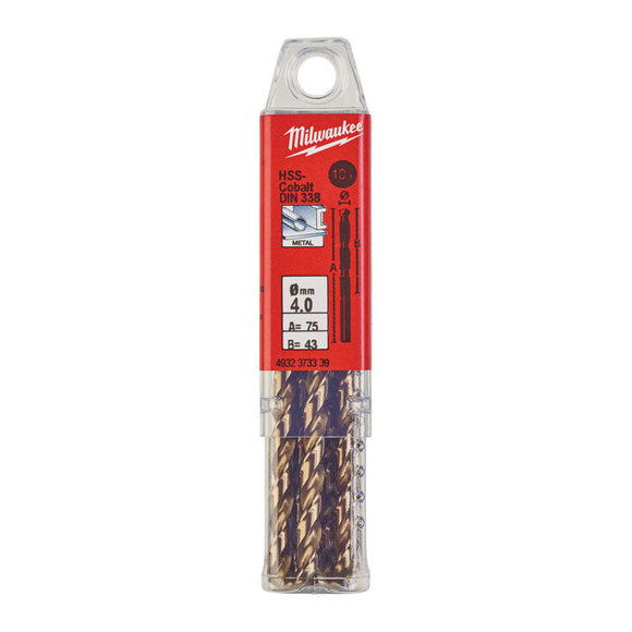 Milwaukee Power Tools, Milwaukee HSS-G 4.0 mm Red Cobalt Drill Bit - 10 Pack