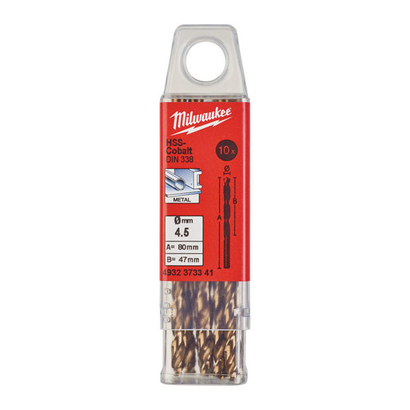 Milwaukee Power Tools, Milwaukee HSS-G 4.5 mm Red Cobalt Drill Bit - 10 Pack