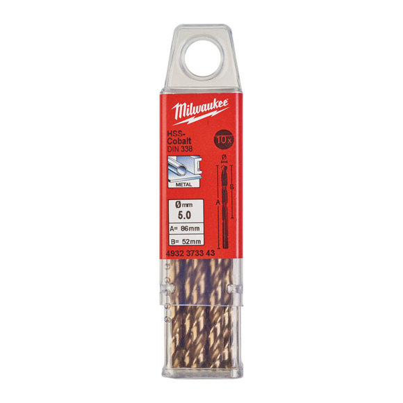 Milwaukee Power Tools, Milwaukee HSS-G 5.0 mm Red Cobalt Drill Bit - 10 Pack