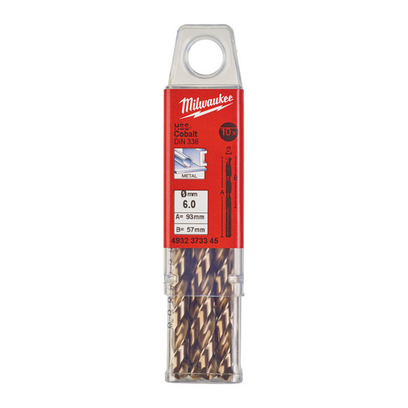 Milwaukee Power Tools, Milwaukee HSS-G 6.0 mm Red Cobalt Drill Bit - 10 Pack