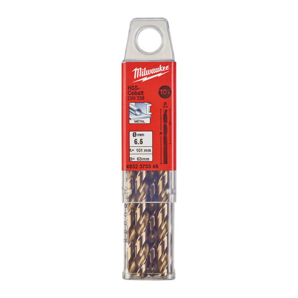 Milwaukee Power Tools, Milwaukee HSS-G 6.5 mm Red Cobalt Drill Bit - 10 Pack