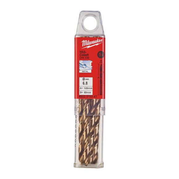 Milwaukee Power Tools, Milwaukee HSS-G 6.8 mm Red Cobalt Drill Bit - 5 Pack