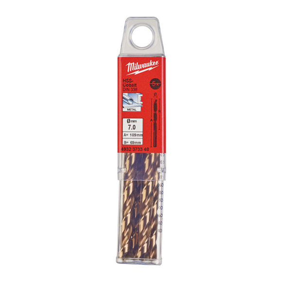 Milwaukee Power Tools, Milwaukee HSS-G 7.0 mm Red Cobalt Drill Bit - 5 Pack