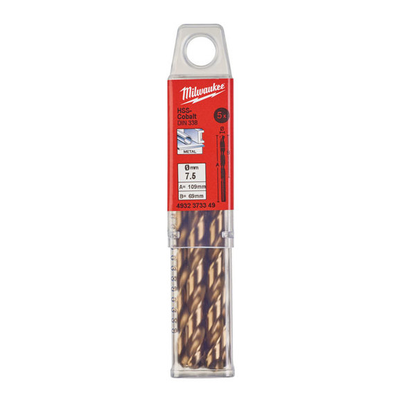 Milwaukee Power Tools, Milwaukee HSS-G 7.5 mm Red Cobalt Drill Bit - 5 Pack