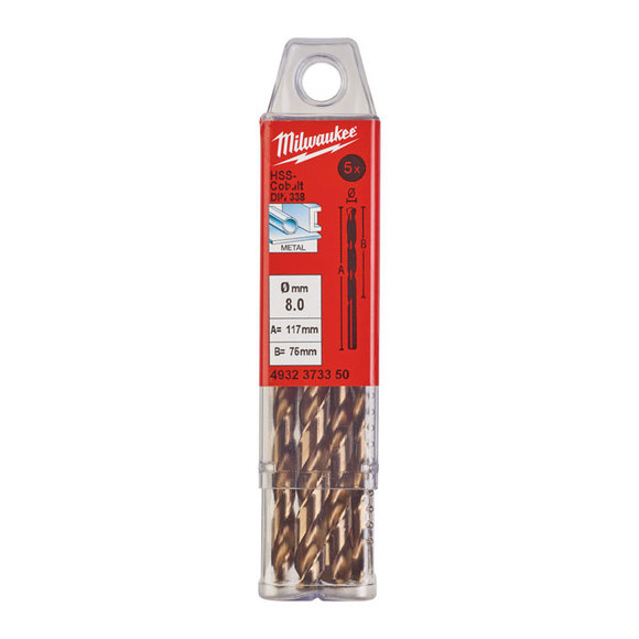 Milwaukee Power Tools, Milwaukee HSS-G 8.0 mm Red Cobalt Drill Bit - 5 Pack