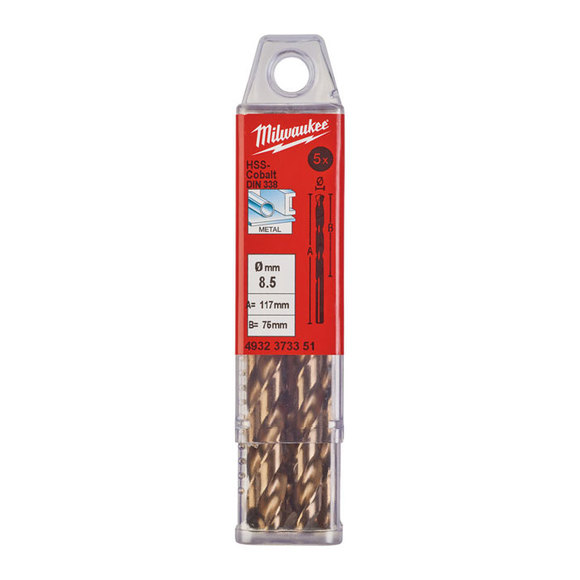 Milwaukee Power Tools, Milwaukee HSS-G 8.5 mm Red Cobalt Drill Bit - 5 Pack