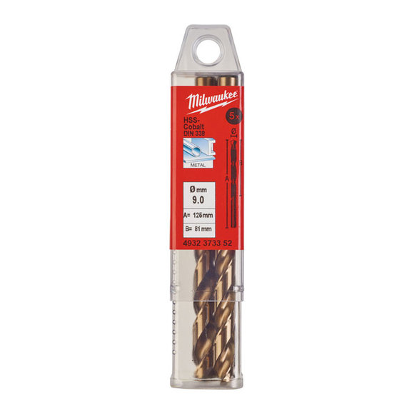 Milwaukee Power Tools, Milwaukee HSS-G 9.0 mm Red Cobalt Drill Bit - 5 Pack