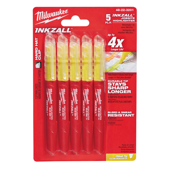 Milwaukee Power Tools, Milwaukee INKZALL Yellow Highlighters 5 Pack