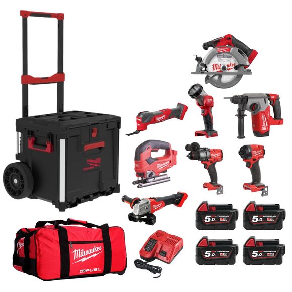 Milwaukee M18FPP8-504PRD Fuel 8 Piece Kit c/w Packout Rolling Drawer