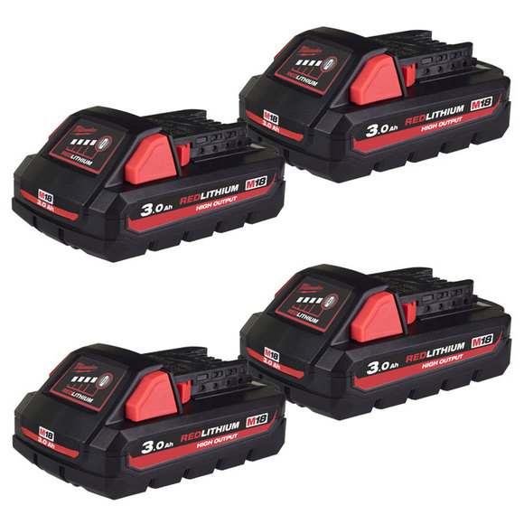 Milwaukee Power Tools, Milwaukee M18HB3 HIGH OUTPUT 3.0 Ah Battery - 4 Pack