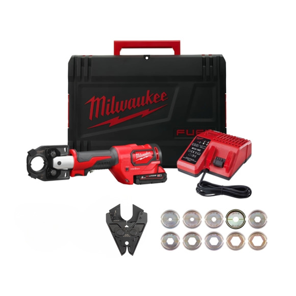 Milwaukee Power Tools, Milwaukee M18HCCT-201C Set Hydraulic Cable Crimper c/w CuAL Cutting Jaw