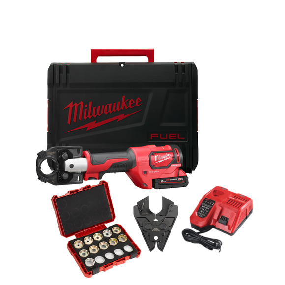 Milwaukee Power Tools, Milwaukee M18HCCT-16300JAWKIT R22 Set Hydraulic Cable Crimper c/w CuAL Cutting Jaw