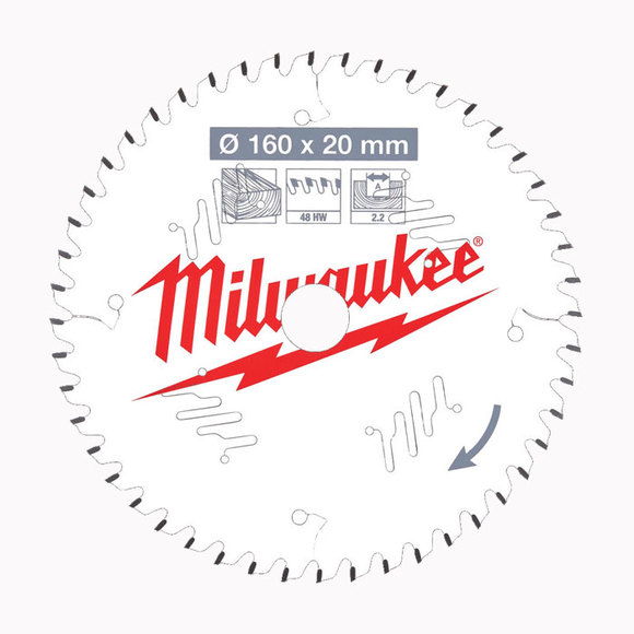 Milwaukee Power Tools, Milwaukee PTFE Coated Circular Saw Blade 160 mm x 48 Teeth
