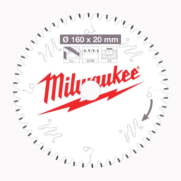 Milwaukee Power Tools, Milwaukee PTFE Coated Circular Saw Blade 160 mm x 52 Teeth