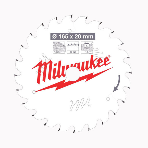 Milwaukee Power Tools, Milwaukee PTFE Coated Circular Saw Blade 165 mm x 24 Teeth
