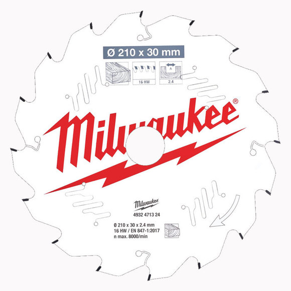 Milwaukee Power Tools, Milwaukee PTFE Coated Circular Saw Blade 210 mm x 16 Teeth