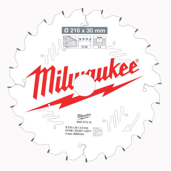 Milwaukee Power Tools, Milwaukee PTFE Coated Circular Saw Blade 216 mm x 24 Teeth