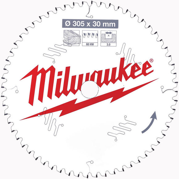 Milwaukee Power Tools, Milwaukee PTFE Coated Circular Saw Blade 305 mm x 60 Teeth