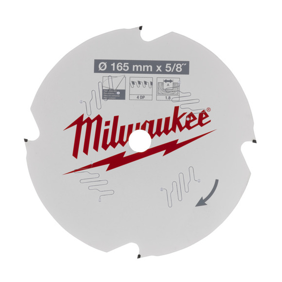 Milwaukee Power Tools, Milwaukee PTFE Coated PCD Circular Saw Blade 165 X 15.8Ømm 4 Teeth 