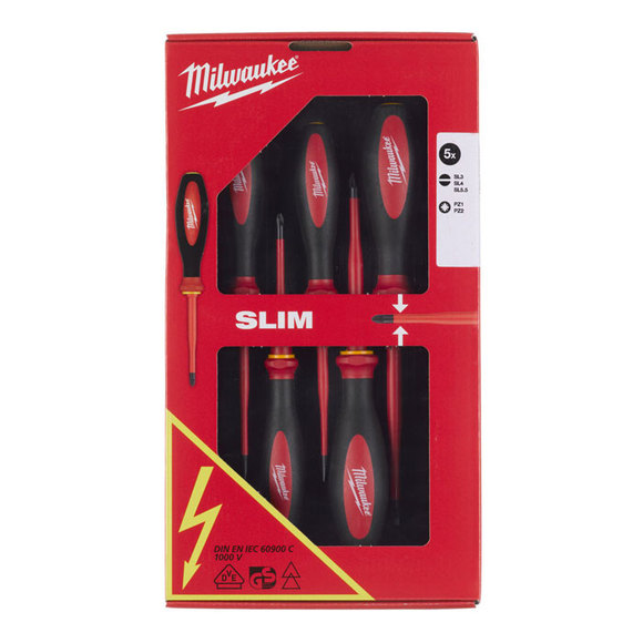 Milwaukee Power Tools, Milwaukee Slim VDE 5 Piece Screwdriver Set 