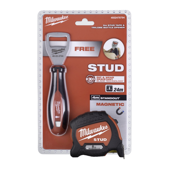 Milwaukee Power Tools, Milwaukee Stud Gen2 Tape Measure 5m & Trilobe Bottle Opener