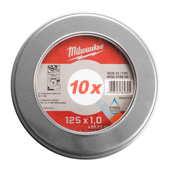 Milwaukee Power Tools, Milwaukee Thin PRO+ Inox Metal Cutting Disc In Metal Box 125 x 1mm - 10pcs