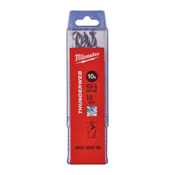 Milwaukee Power Tools, Milwaukee THUNDERWEB 1.0 mm HSS Ground Metal Drill Bits - 10 Pack
