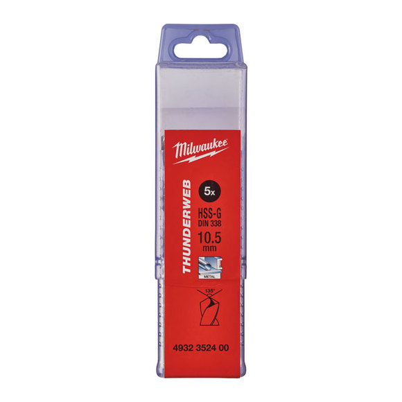 Milwaukee Power Tools, Milwaukee THUNDERWEB 10.5 mm HSS Ground Metal Drill Bits - 5 Pack