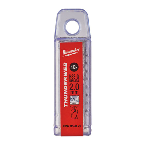 Milwaukee Power Tools, Milwaukee THUNDERWEB 2.0 mm HSS Ground Metal Drill Bits - 10 Pack
