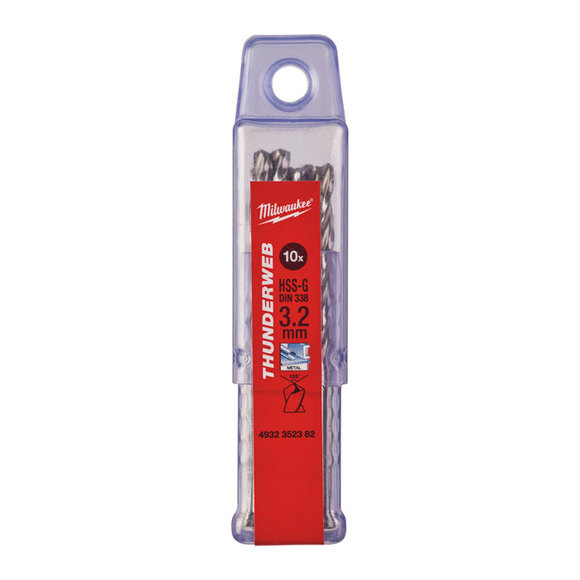 Milwaukee Power Tools, Milwaukee THUNDERWEB 3.2 mm HSS Ground Metal Drill Bits - 10 Pack