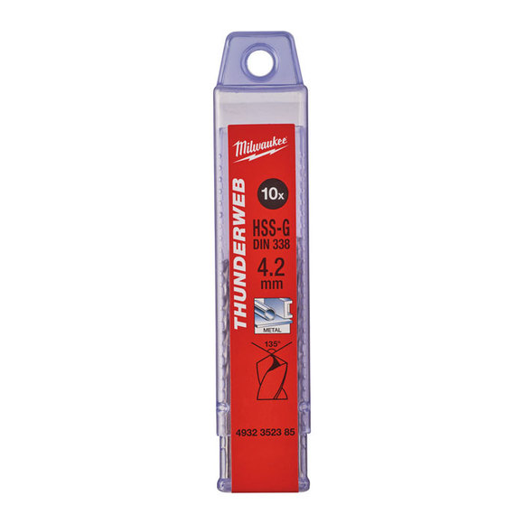 Milwaukee Power Tools, Milwaukee THUNDERWEB 4.2 mm HSS Ground Metal Drill Bits - 10 Pack