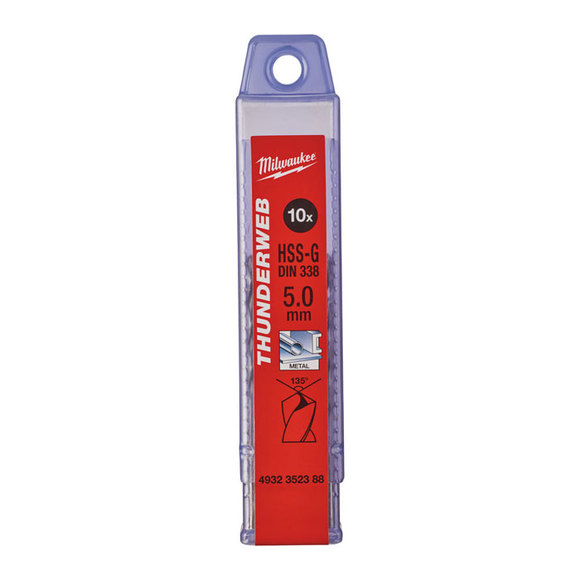 Milwaukee Power Tools, Milwaukee THUNDERWEB 5.0 mm HSS Ground Metal Drill Bits - 10 Pack