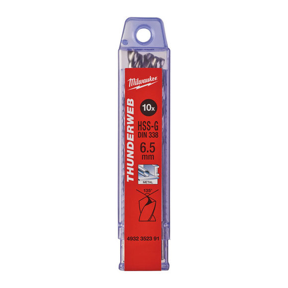 Milwaukee Power Tools, Milwaukee THUNDERWEB 6.5 mm HSS Ground Metal Drill Bits - 10 Pack
