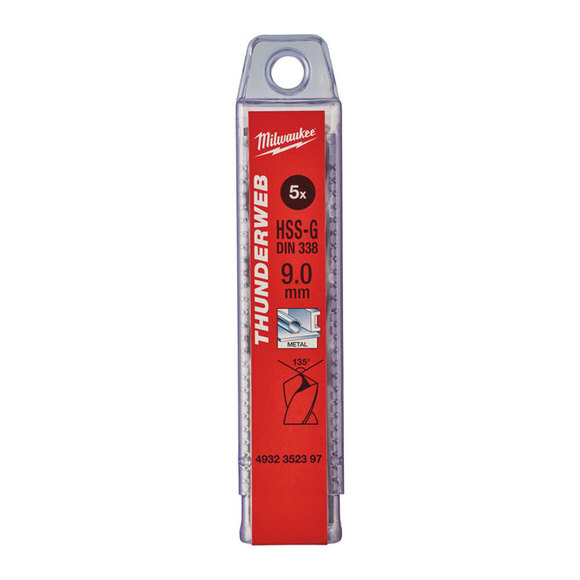 Milwaukee Power Tools, Milwaukee THUNDERWEB 9.0 mm HSS Ground Metal Drill Bits - 5 Pack