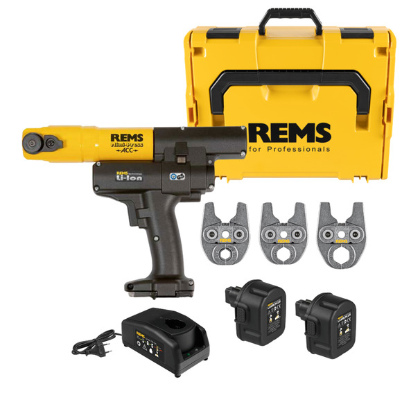 REMS Tools, Rems 14.4v Mini Press ACC Set M M15,M22,M28 Jaws & 2 x 14.4v Batteries LBoxx