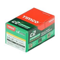 Timco C2 Strong-Fix PZ2 Countersink Screws 4.0 x 25mm-200pcs