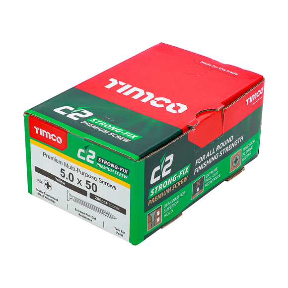 Timco C2 Strong-Fix PZ2 Countersink Screws 5.0 x 50mm-200pcs