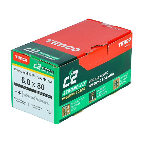 TIMCO, Timco C2 Strong-Fix PZ3 Countersink Screws 6.0 x 80mm-200pcs