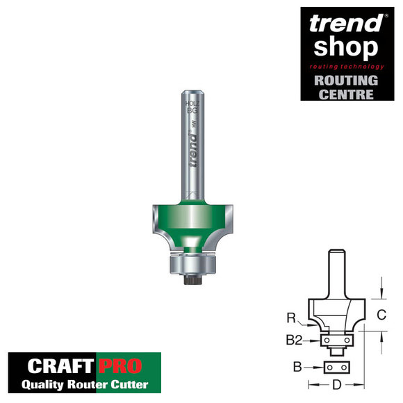 Trend CraftPro Bearing Guided Round Over and Ovolo Router Cutter 51mm 25mm 1/2"