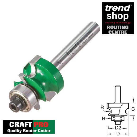 Trend Routing, Trend C215 CraftPro Guided Corner Bead 7 mm Radius 1/4" Shank